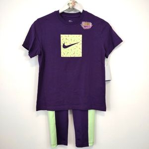 2 pc Nike T Shirt and Leggings Girls size L Purple Green Retro